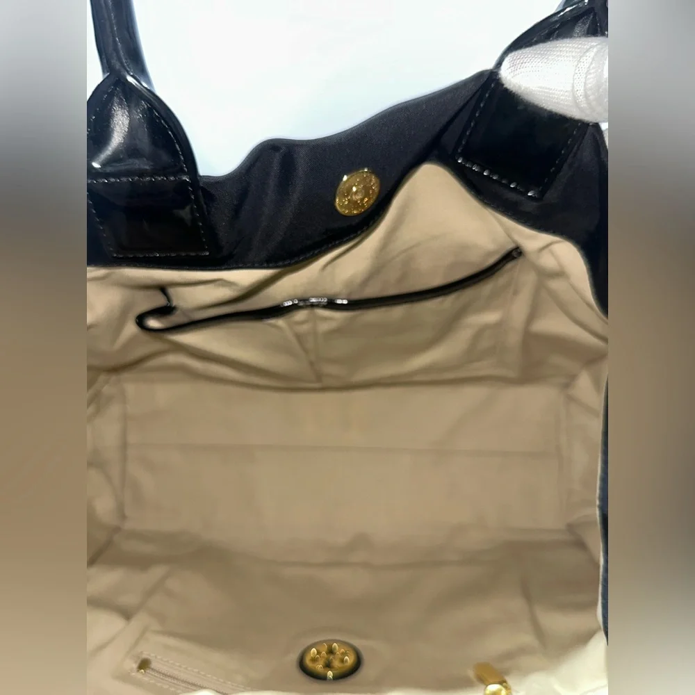 Tory Burch Tote Bag Handbag Nylon x Enamel Leather Black